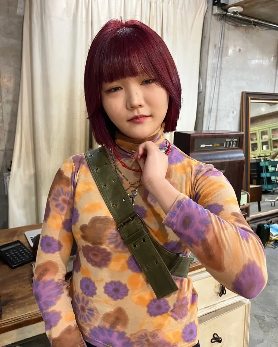 ミディアム カラー パーマ ヘアアレンジ キッズ デザインパーマ メンズカット 郁美のヘアスタイル