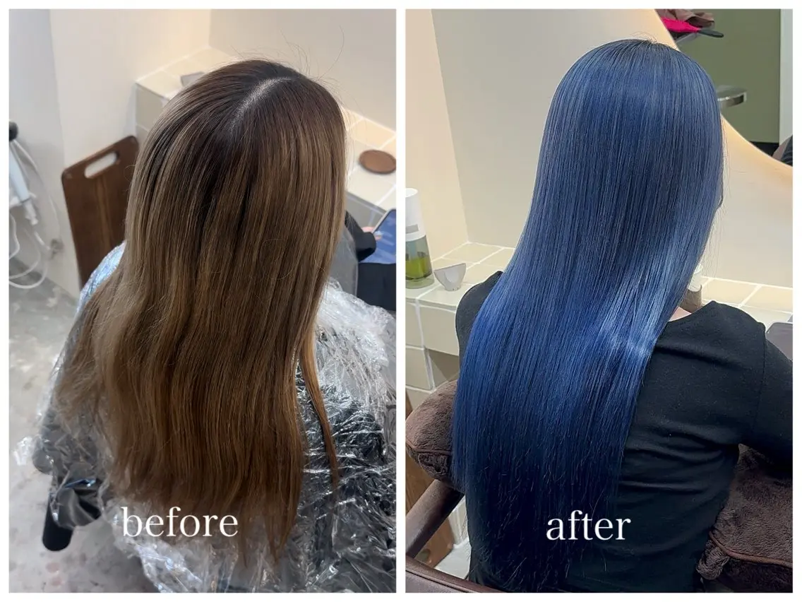 ロング カラー ブリーチ ブルーカラー 新宿 似合わせカラー HINAのヘアスタイル