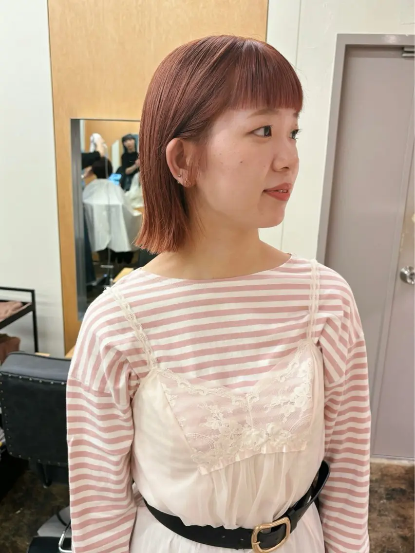 ショート カラー ベージュカラー ブリーチ オレンジ オレンジベージュ カット ヘアカラー 西山 紗耶香🪽 透明感カラー/ボブのヘアスタイル