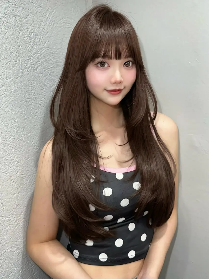 ロング カット ヘアカラー 𝑴𝑶𝑲𝑨渋谷 トレンド韓国ヘア🩷のヘアスタイル