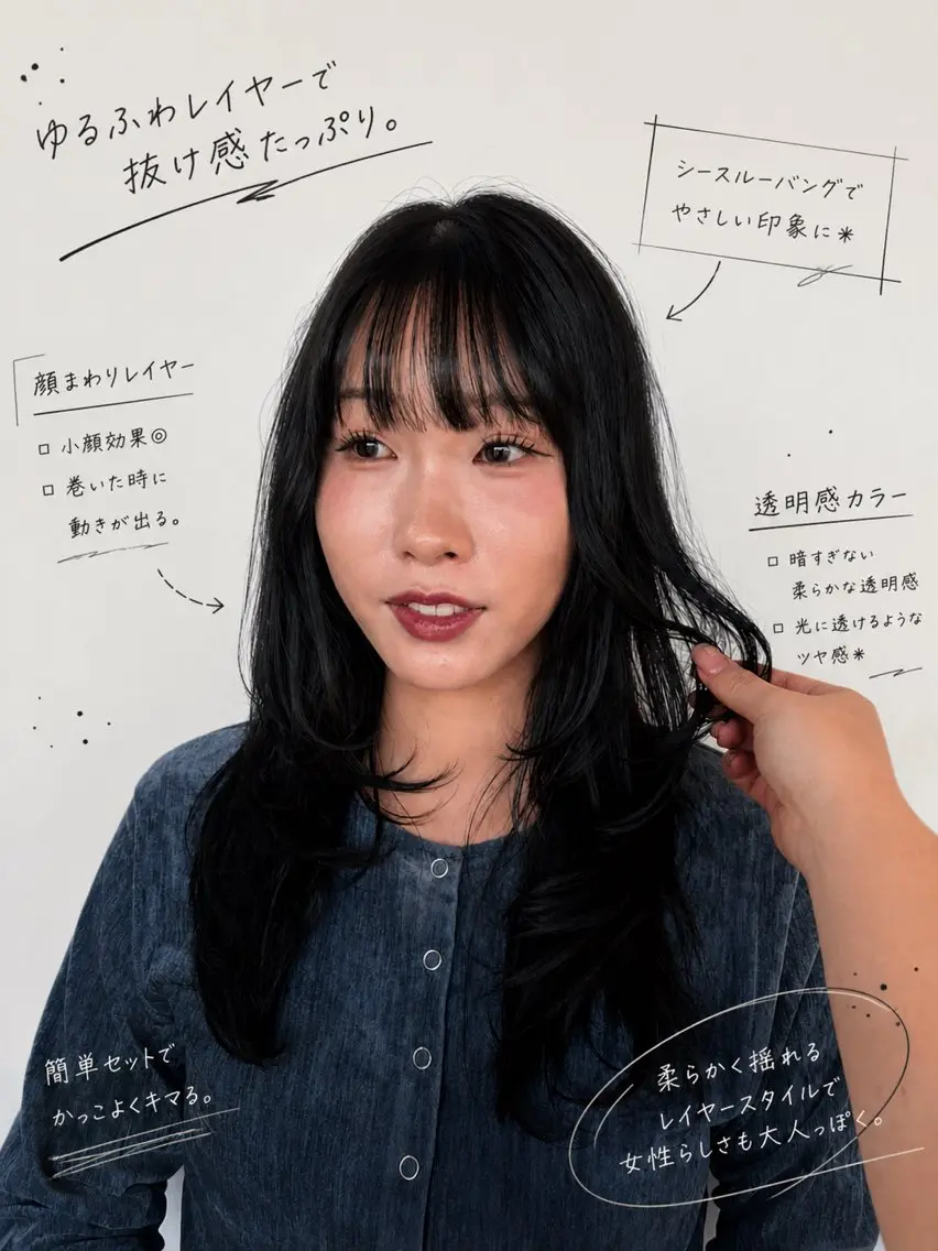 [顔似合わせ診断ミディアム・ロング限定]透明感カラー／ブリーチなし！/カット＋ワンカラー＋シャンプーブロー込みの写真