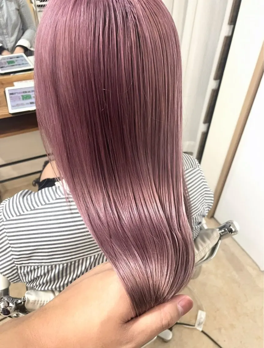 ロング カラー ピンクカラー シアーピンク ヘアカラー トリートメント ケアブリーチ /髪質 改善/古橋圭史郎のヘアスタイル