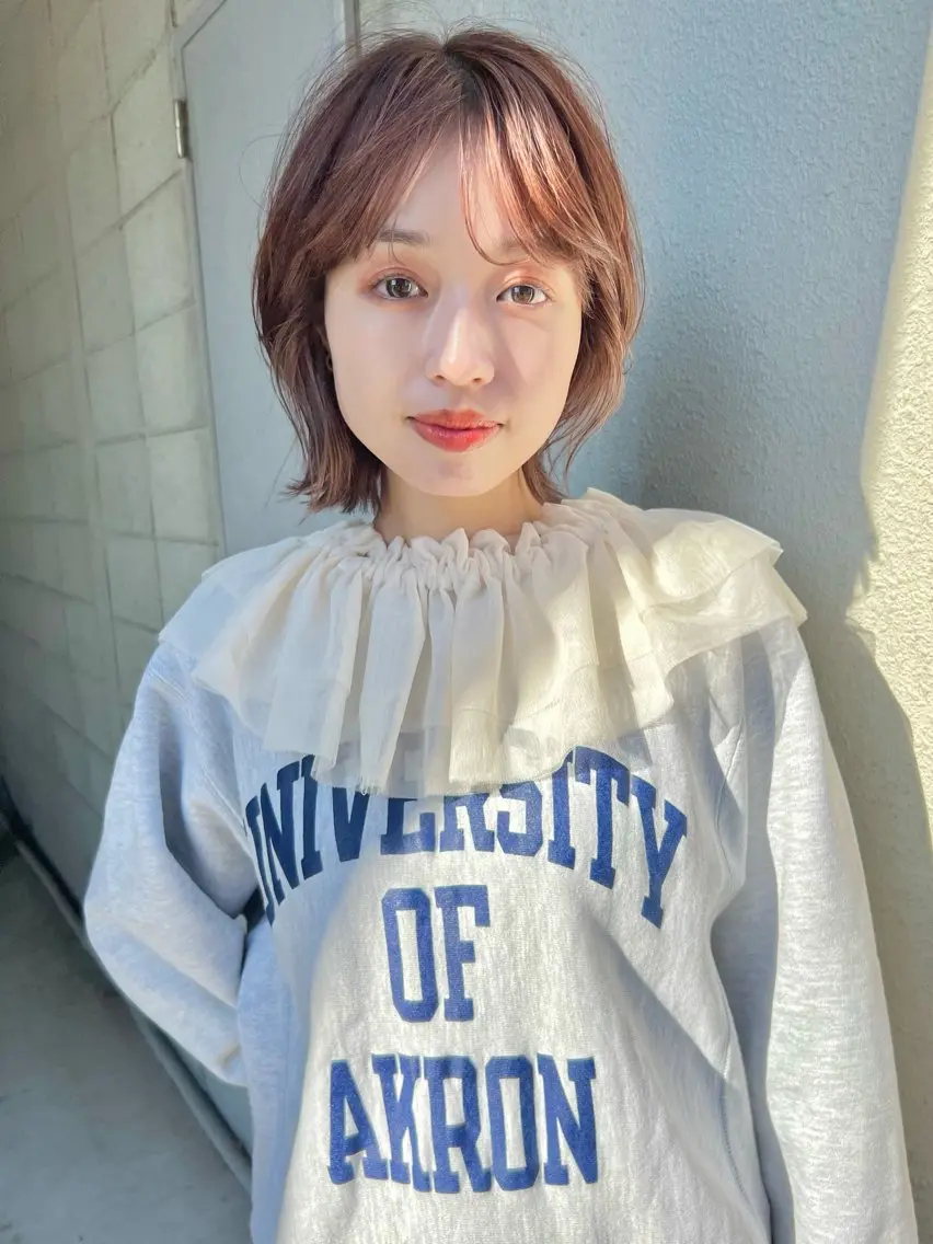 ショート カラー デザインカラー ボブ くびれヘア レイヤーカット シースルーバング カット ヘアカラー トリートメント メンズパーマ/フェ ザーパーマ/古川晴輝のヘアスタイル