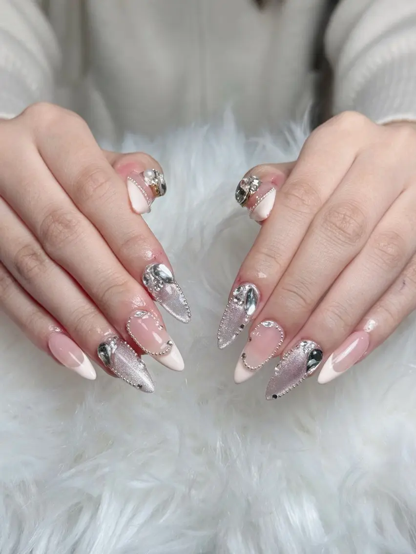 ネイル フレンチネイル ジェルネイル キラキラネイル 韓国ネイル マグネットネイル Julli NailStudioのネイルデザイン