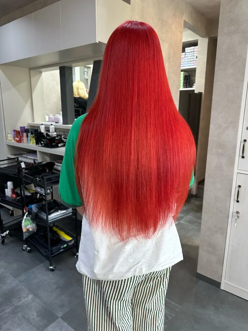 ロング カラー ヘアアレンジ オレンジ レッドカラー ヘアカラー 境町/透明感カラー/ レイヤー/中茎涼太のヘアスタイル