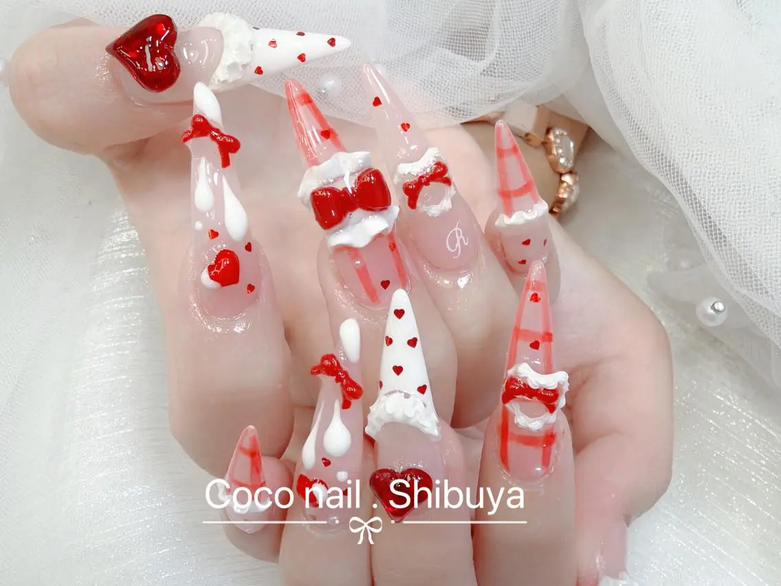 ネイル 成人式 大理石ネイル(マーブル) リボン 夏ネイル ネイルチップ ハンドネイル Mi Na Nail Salonのネイルデザイン