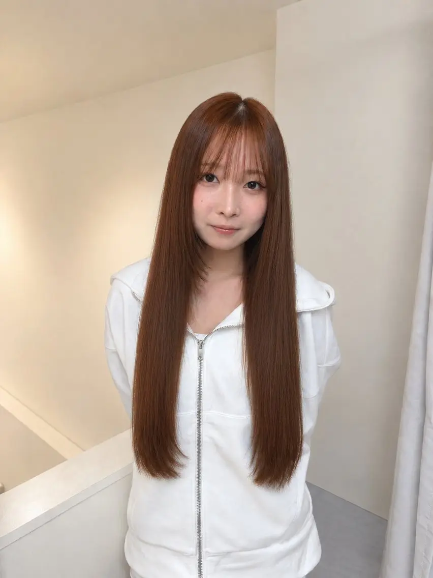 ロング オレンジブラウン ヘアカラー kaori/ ワンカラー/渋谷のヘアスタイル