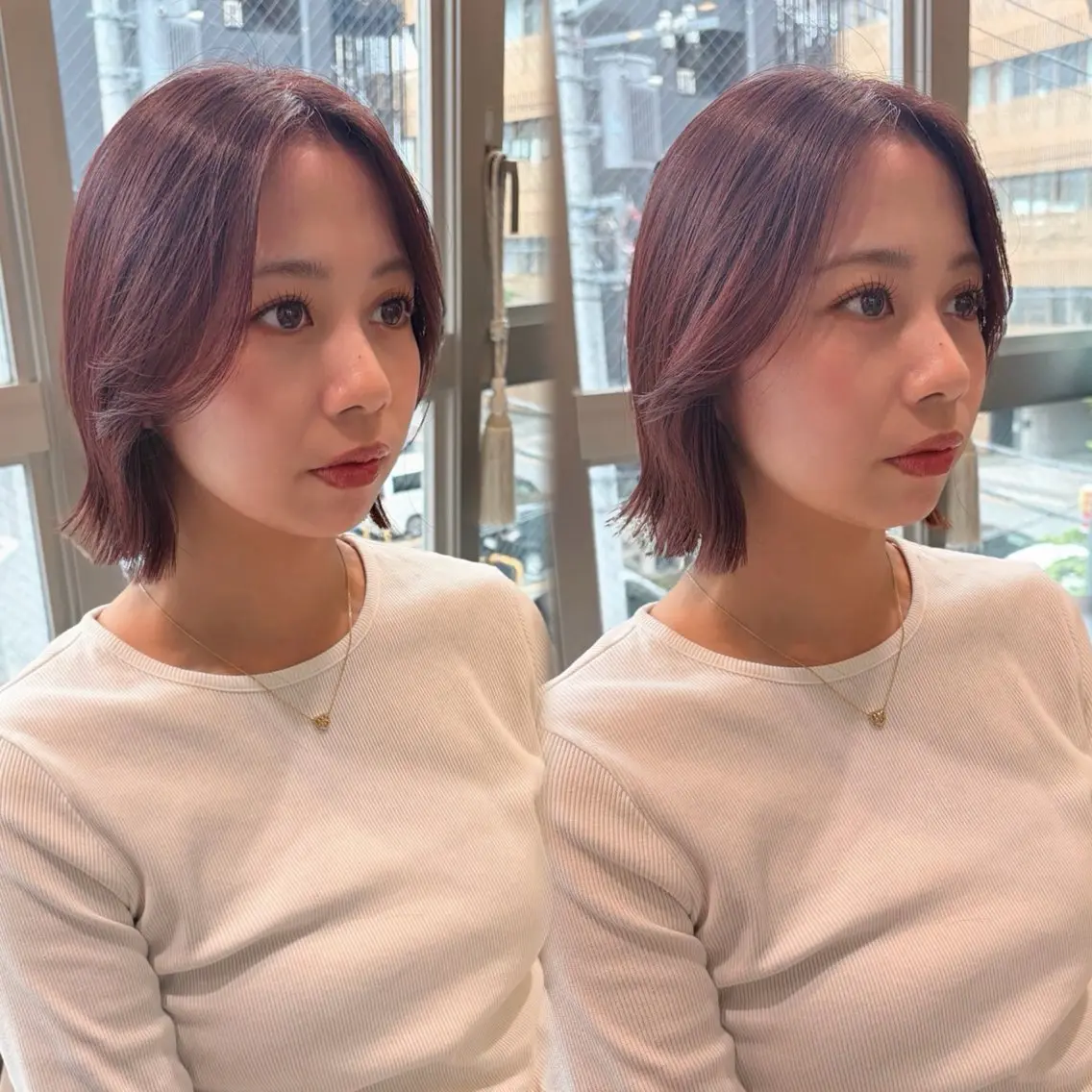 ミディアム カラー カット ヘアカラー トリートメント 🫧ボブ／縮毛矯正／ 小顔／ゆーな🫧のヘアスタイル