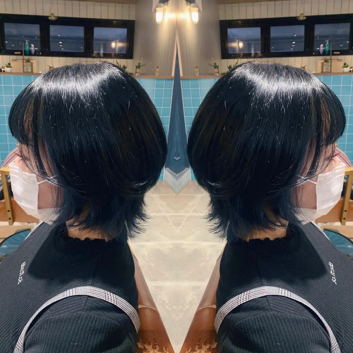ショート カラー ブルーカラー ネイビーカラー ウルフカット 韓国🇰🇷 ✂︎hair 内田愛のヘアスタイル