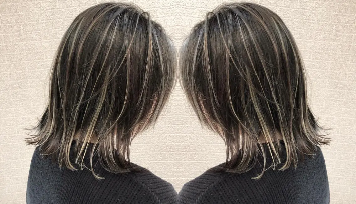 ミディアム カラー ヘアアレンジ シールエクステ バレイヤージュ デザインカラー ハイライトカラー エクステ アンドウ ユウ/ レイヤーカット/韓国のヘアスタイル