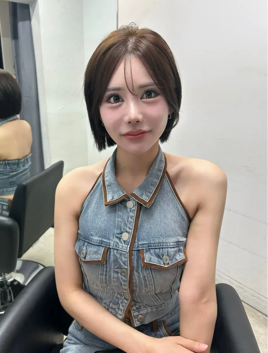 ショート カラー グレージュ 韓国風ヘア レイヤーカット ワンホンヘア カット ヘアカラー トリートメント 韓国ヘア/レイヤー Lily Wongのヘアスタイル