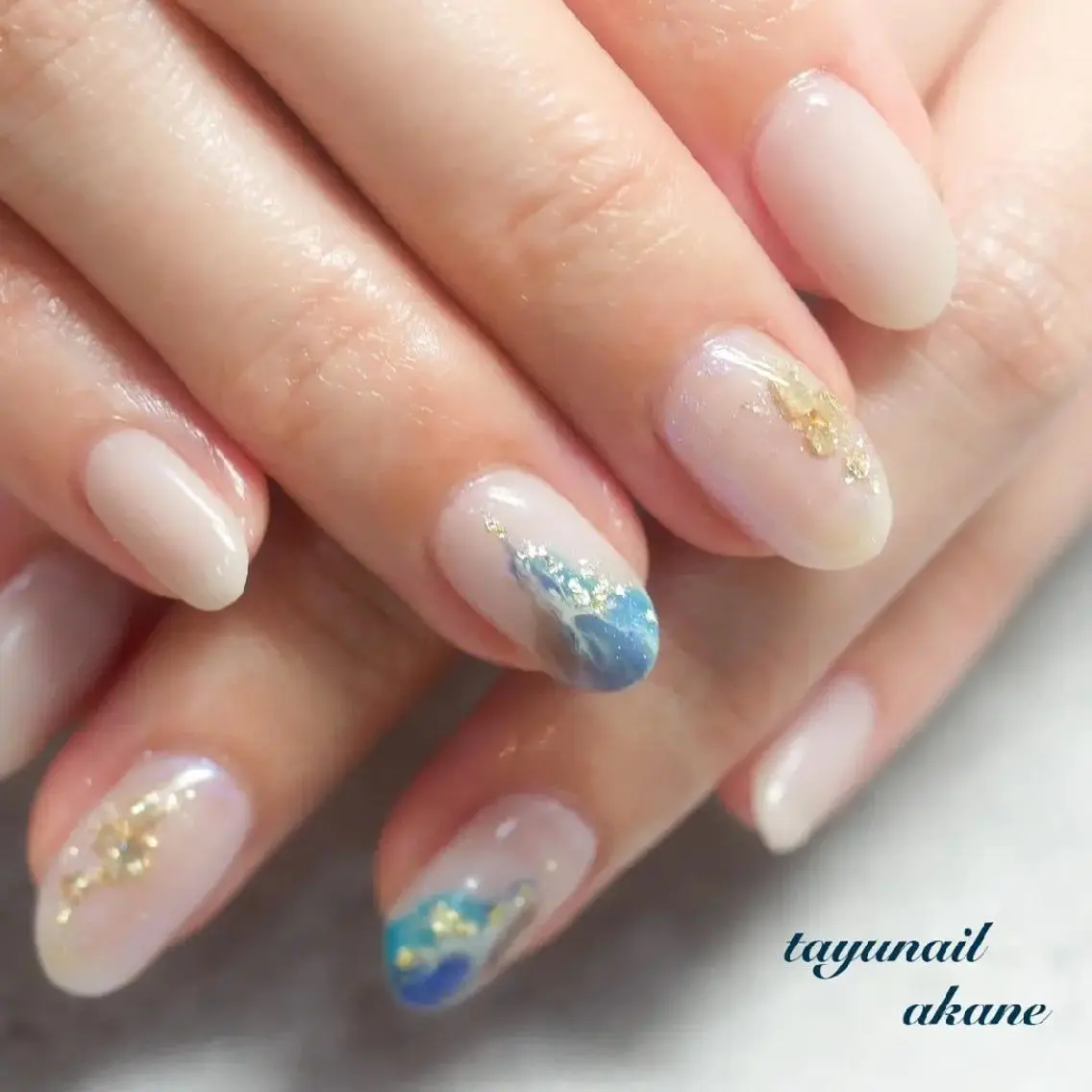 ネイル アートネイル ブルー ジェルネイル パラジェル 夏ネイル ネイルサロン 【たゆnail】のネイルデザイン