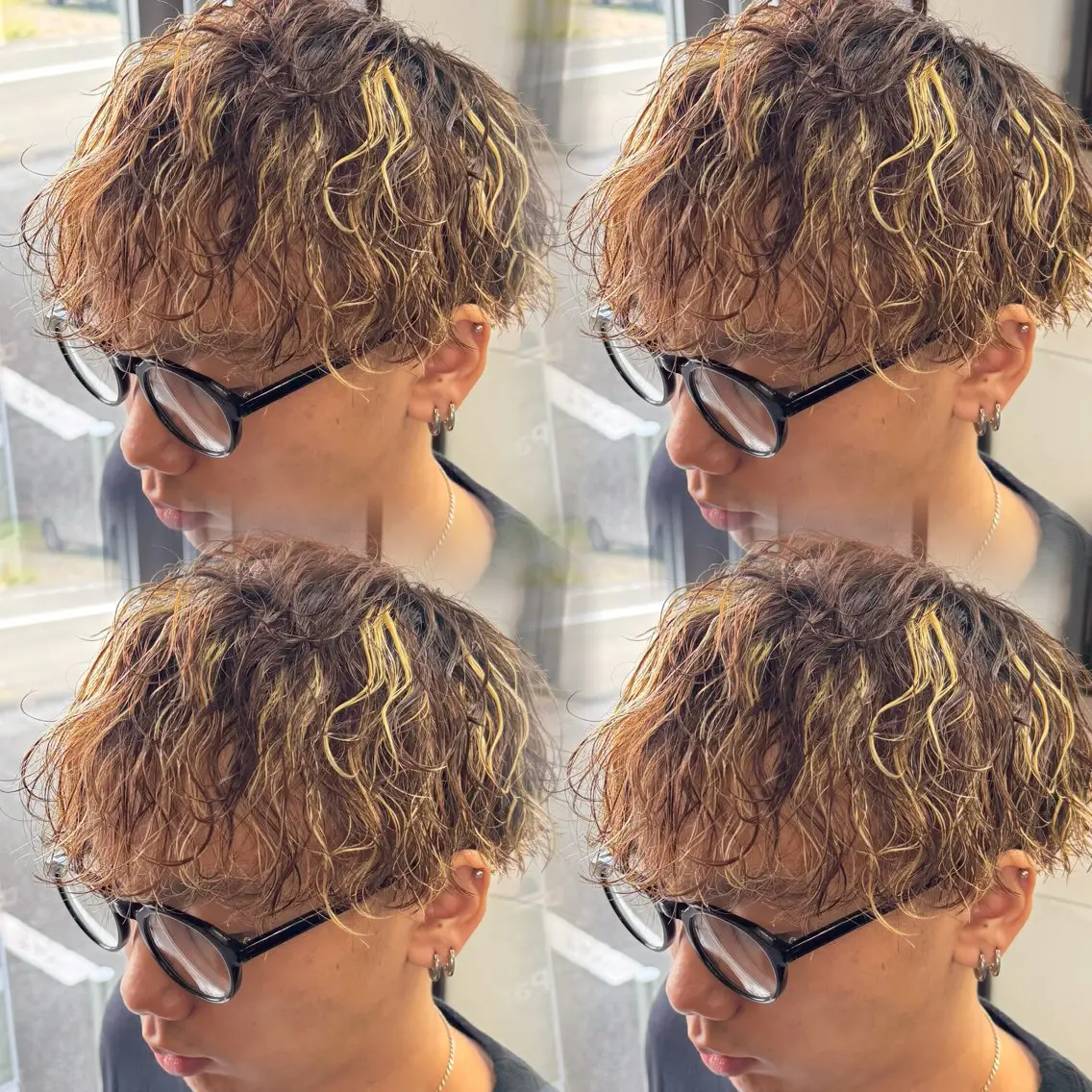 ミディアム メンズ メンズハイライト 波巻きパーマ ハイライト カット ヘアカラー パーマ 焼津メンズパーマ特化 大石雄生のヘアスタイル