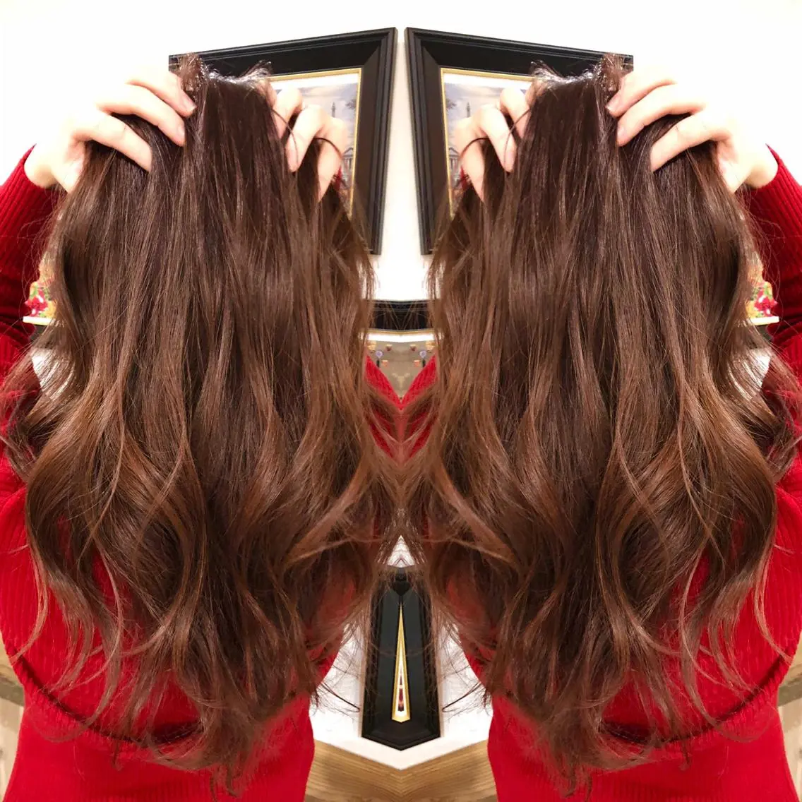ロング カラー ブラウンカラー ピンクカラー ピンクブラウン M IIのヘアスタイル