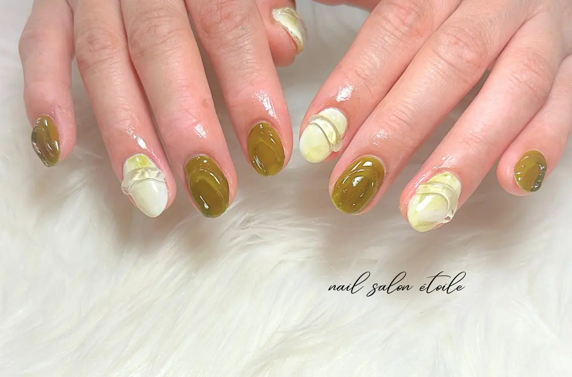 ネイル グリーン 大理石ネイル(マーブル) 持ち込み ニュアンスネイル ハンドネイル nail salon étoileのネイルデザイン