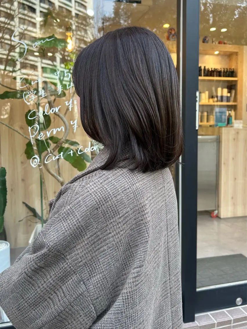 ミディアム 切りっぱなしボブ ボブ 髪質改善 トリートメント ayaka ［sou］のヘアスタイル
