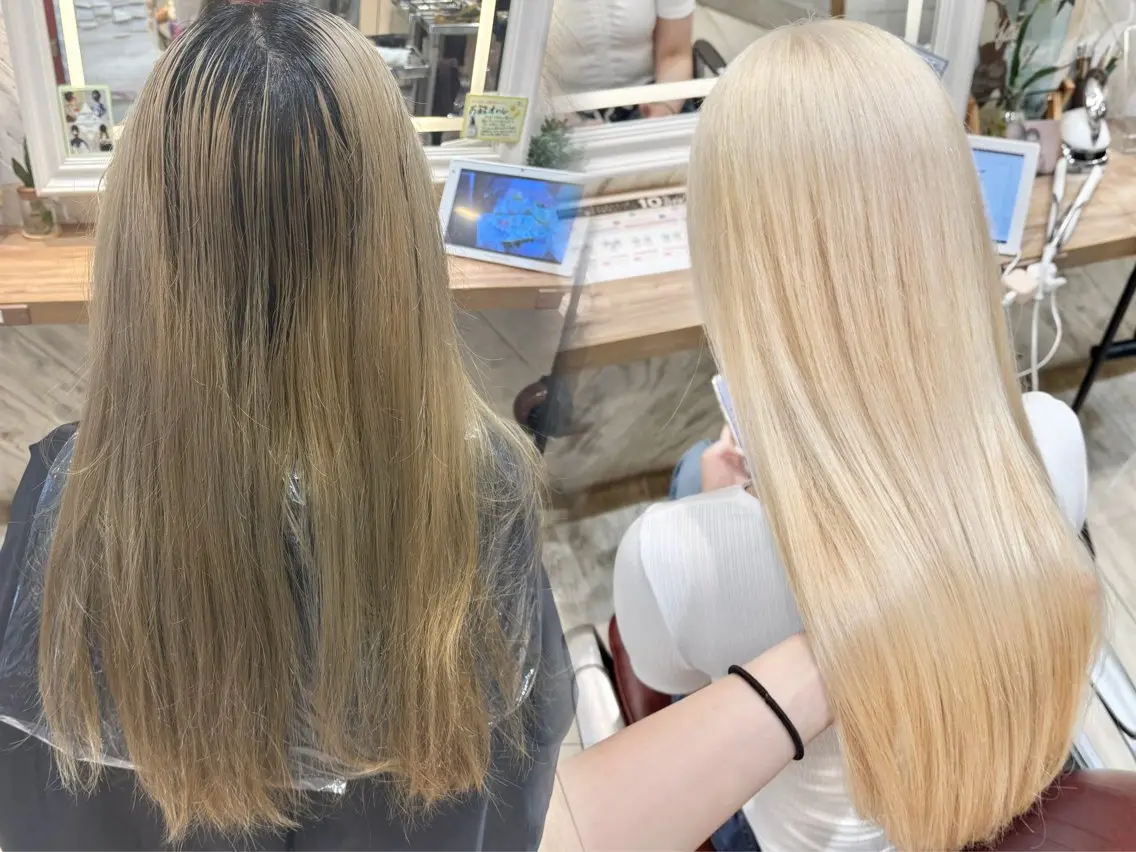 ロング カラー ブリーチ ブロンド ハイトーンカラー ヘアカラー ハイトーンカラー シールエクステのヘアスタイル