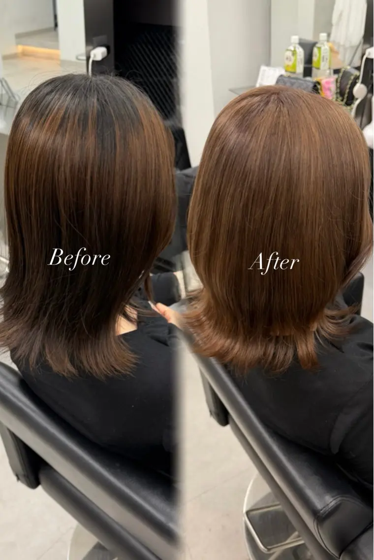 ミディアム カラー ブリーチ ブラウンカラー Lapis 福岡大名 AIのヘアスタイル