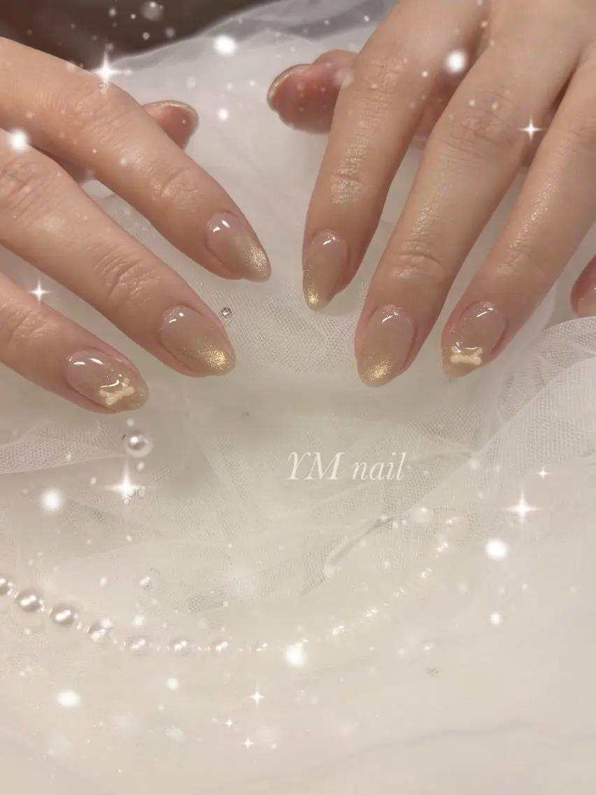 ネイル マグネットネイル オフィスネイル ワンカラーネイル リボン シンプルネイル ハンドネイル YM nailのネイルデザイン