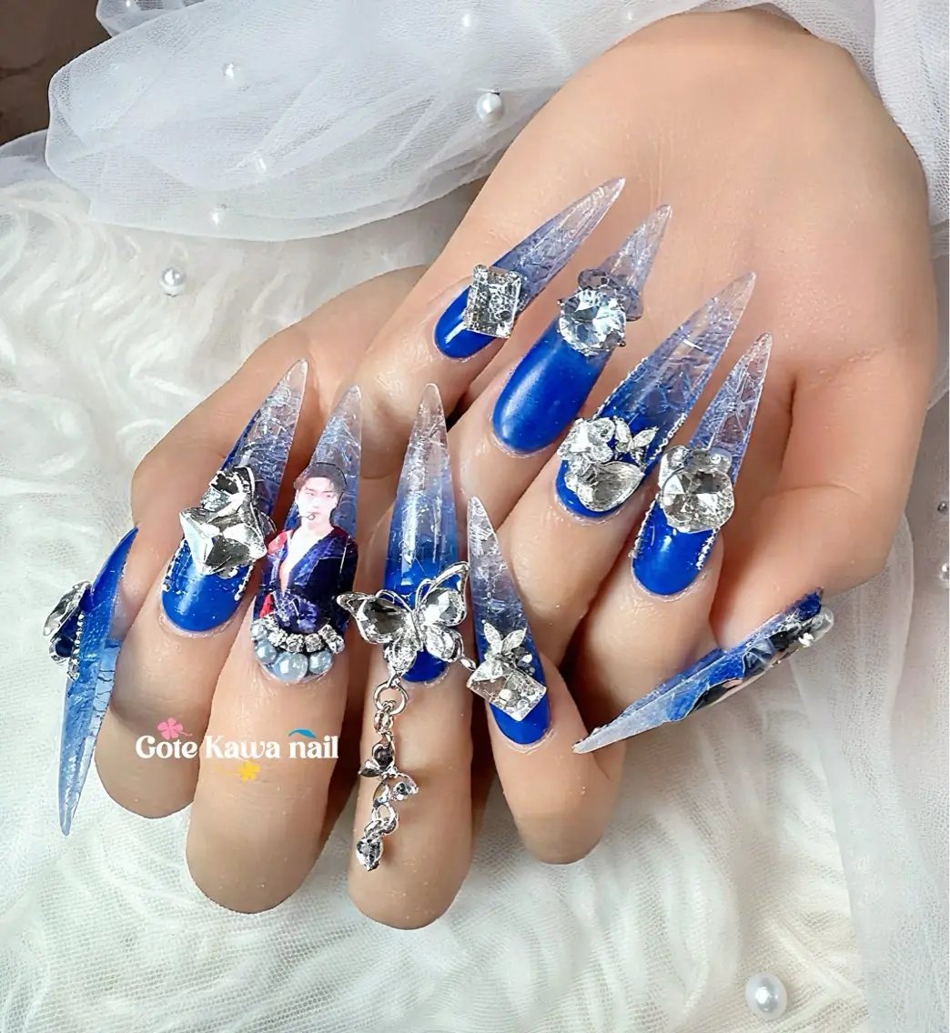 ネイル ブルー クリアネイル 持ち込み 夏ネイル ハンドネイル ハンドケア Gote Kawa nail salonのネイルデザイン