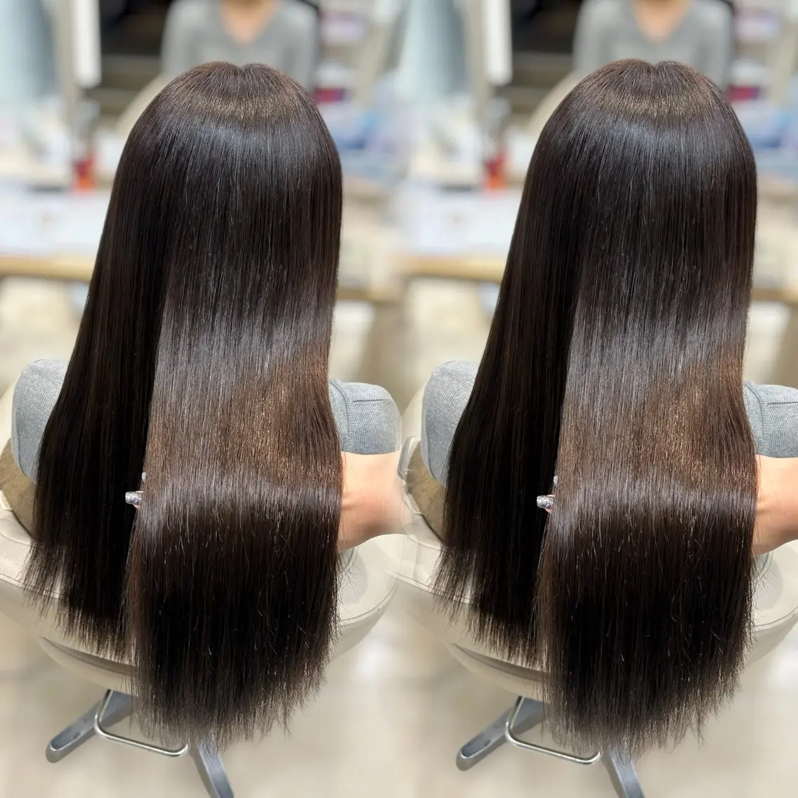 ロング カラー 縮毛矯正 ヘアカラー トリートメント ヘアセット ベージュ/つや/ レイヤー／ゆいなのヘアスタイル