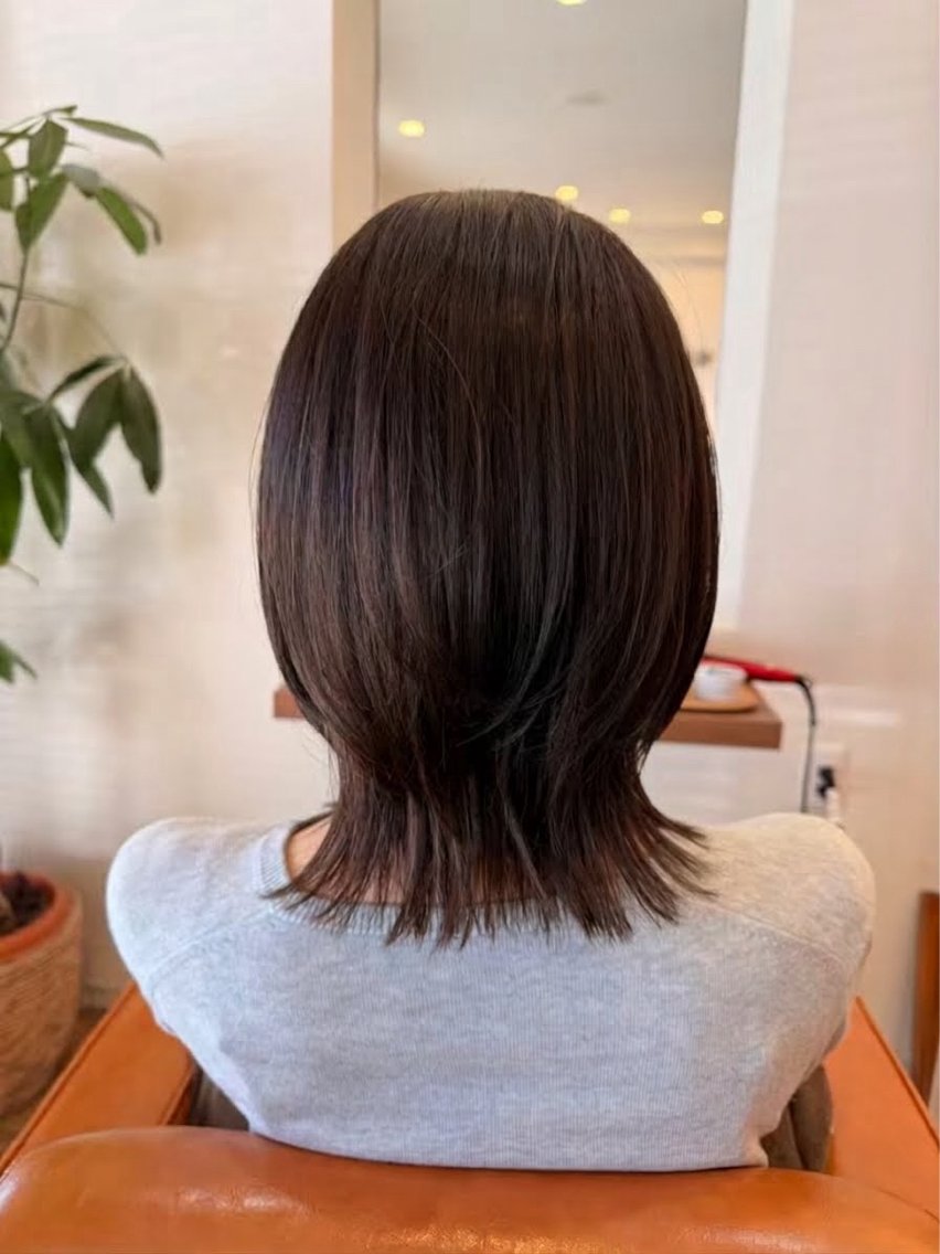 ミディアム ボブレイヤー ボブ レイヤーカット カット ヘアカラー トリートメント GRUNWAY mayukaのヘアスタイル