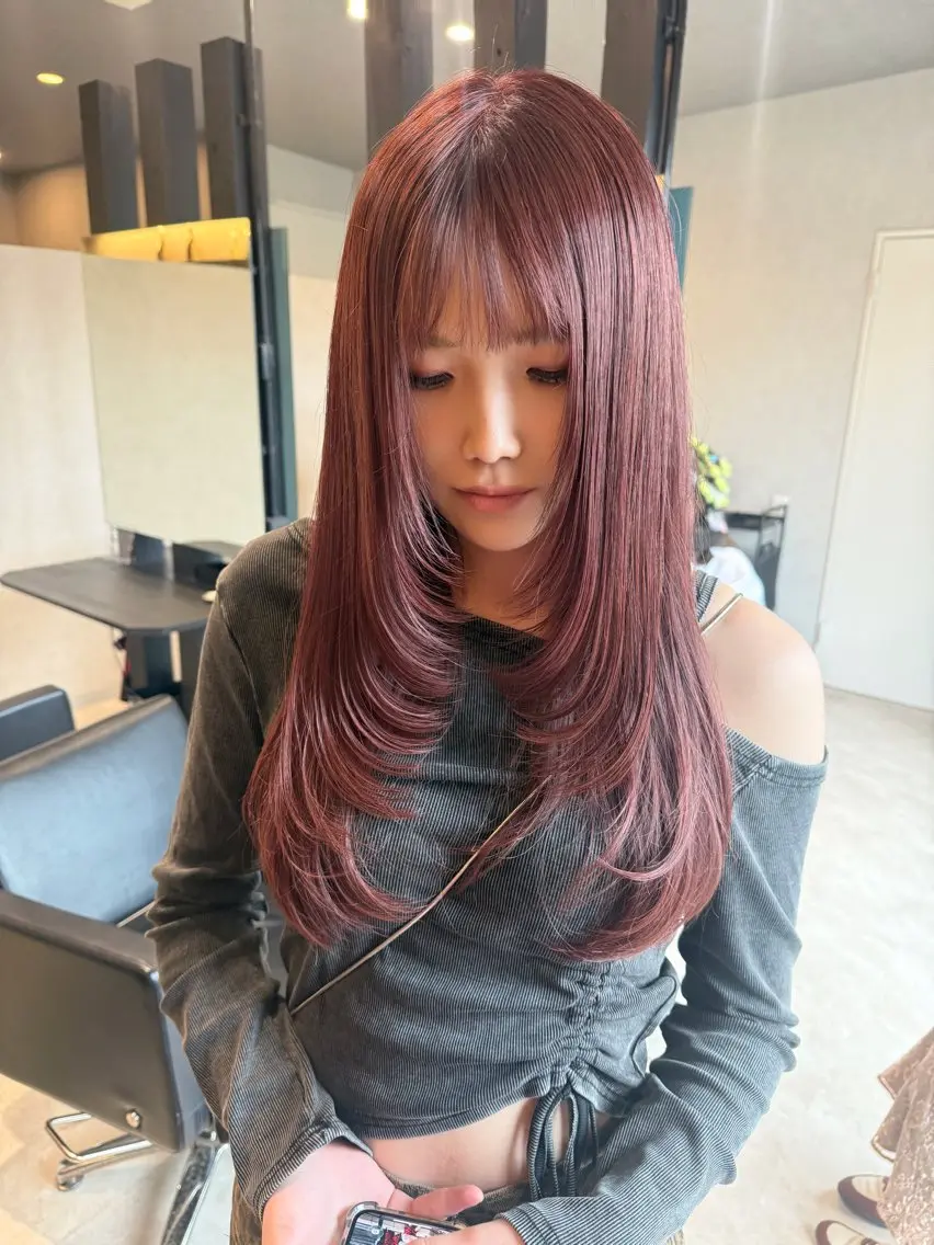 ロング カラー ブラウンカラー ピンクカラー ピンクブラウン レイヤーカット カット ヘアカラー 透明カラー/レイヤー misaki °＊のヘアスタイル