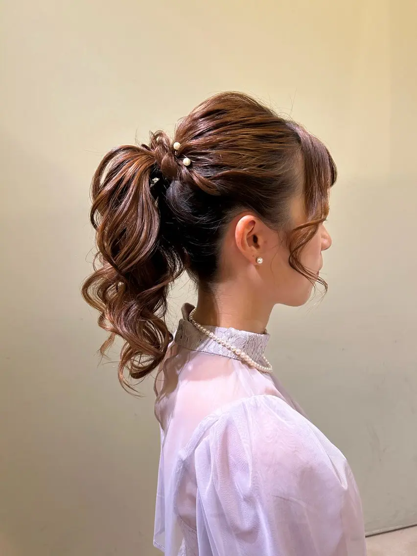 セミロング ヘアアレンジ ポニーテール ボウ🪞ヘアセット /メイク/マツパのマツエク・マツパデザイン