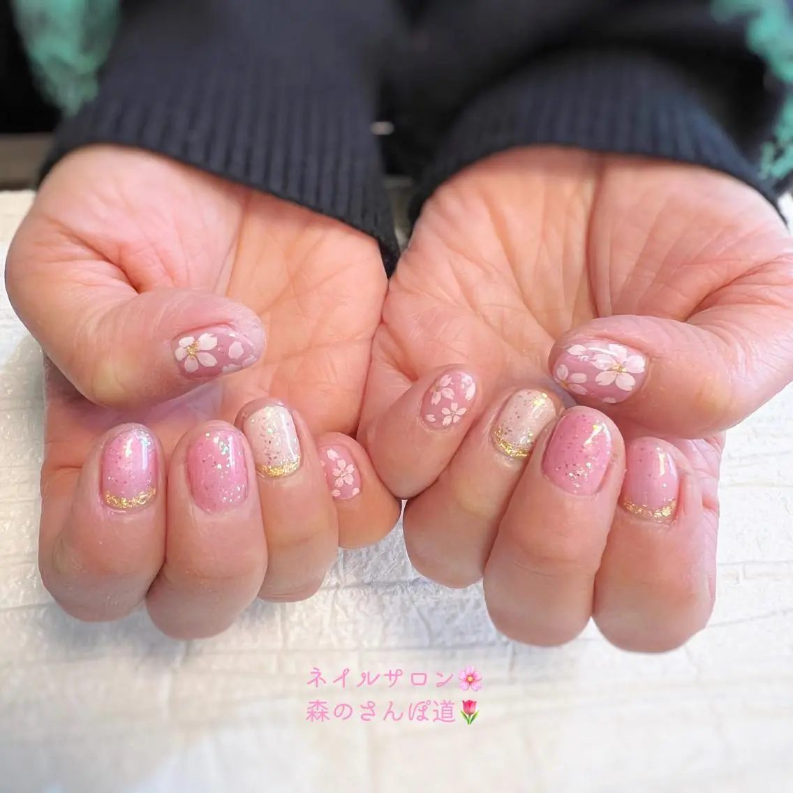 ネイル ハンドネイル ショートネイル 森のさんぽ道のネイルデザイン