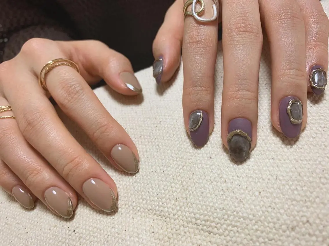 ネイル アートネイル ラメ(グリッター) 大理石ネイル(マーブル) ミラーネイル 冬ネイル ハンドネイル nail room カジカジのネイルデザイン