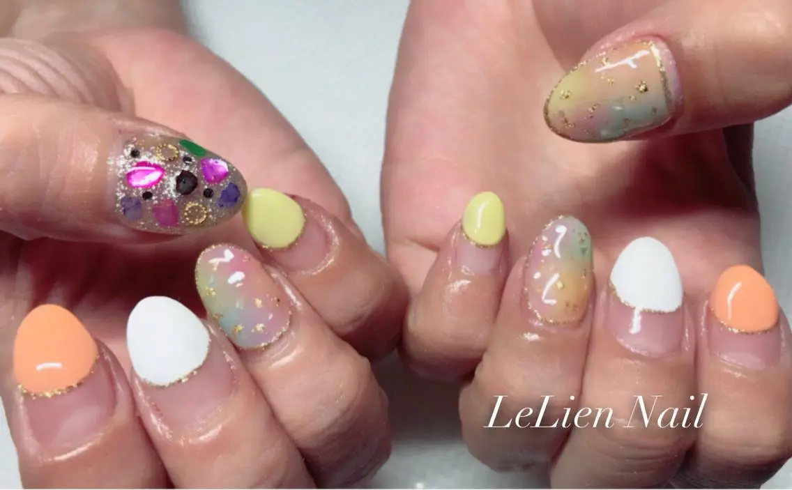 ネイル フレンチネイル 夏ネイル モチの良さ◉ フィルインネイル♡のネイルデザイン