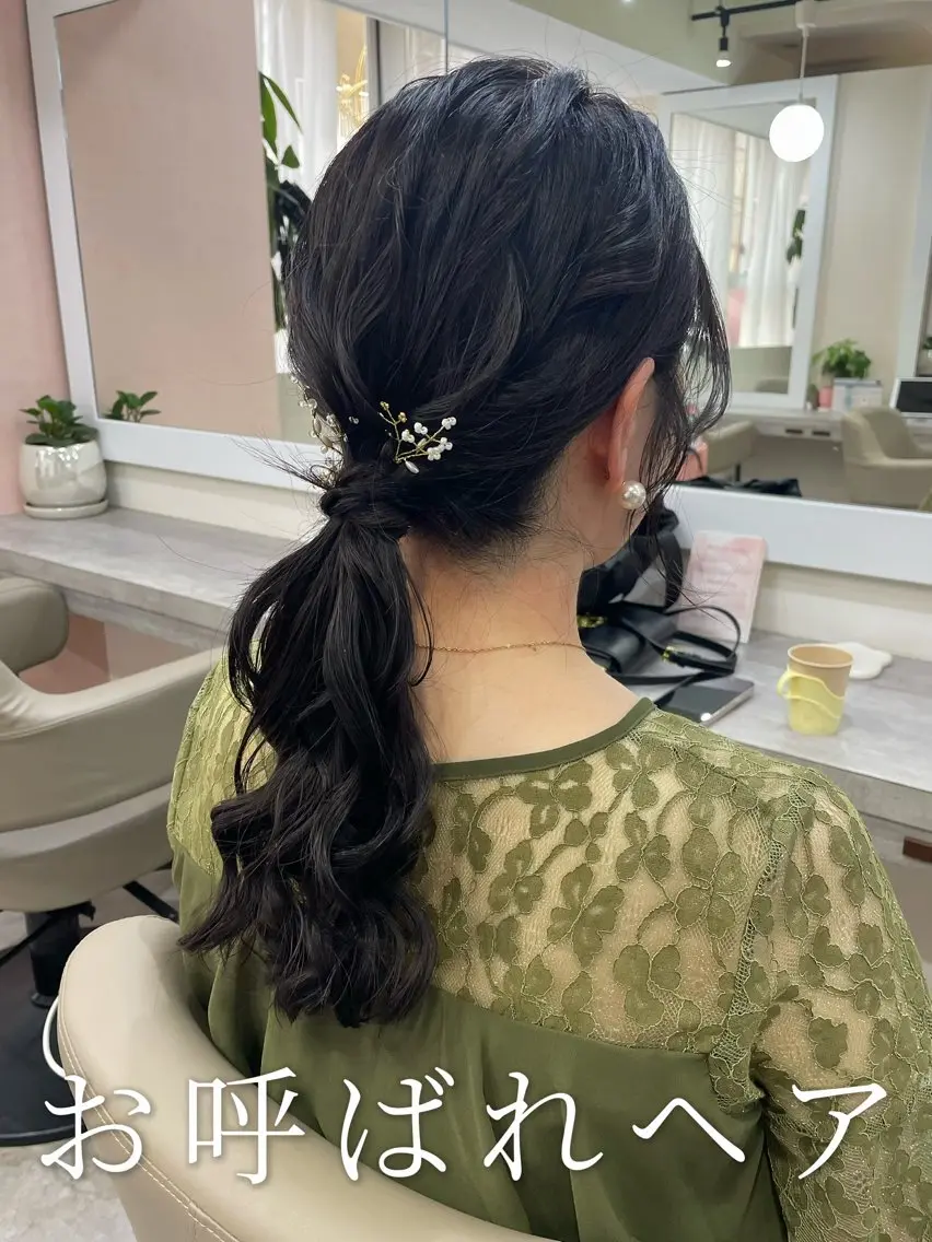 セミロング ヘアアレンジ ハーフアップ ポニーテール ツインテール 結婚式・ブライダル 三つ編み ヘアセット 韓国風パーマ/ヘア セット/店長みづきのヘアスタイル