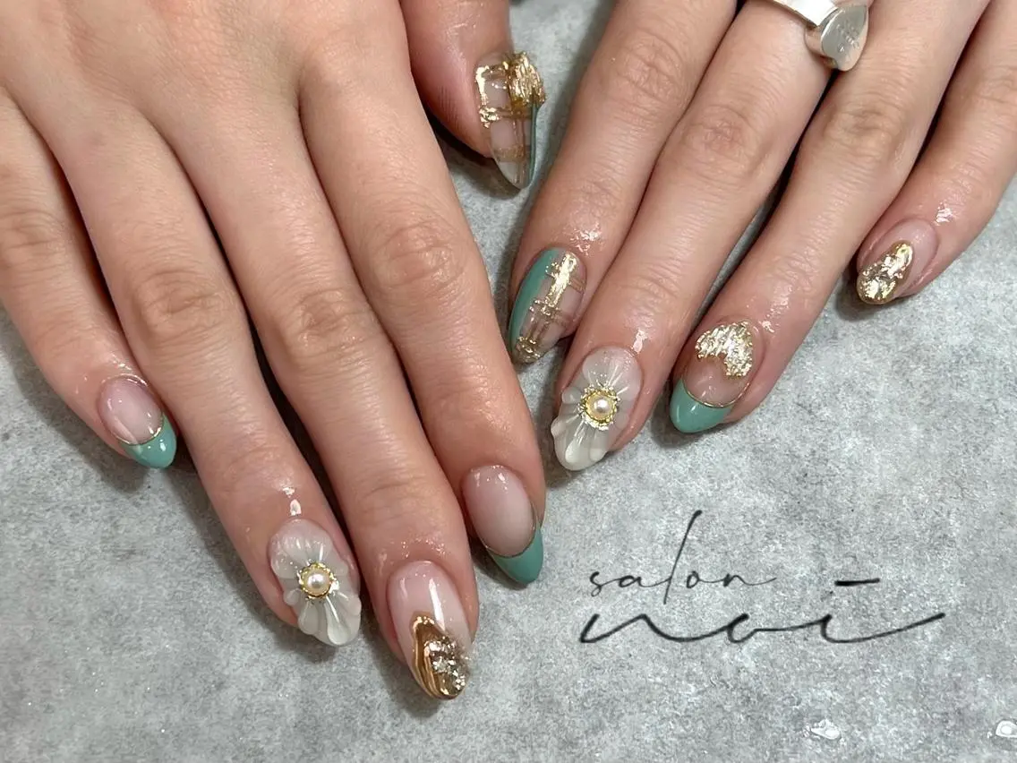 ネイル グリーン 春ネイル salon noiのネイルデザイン