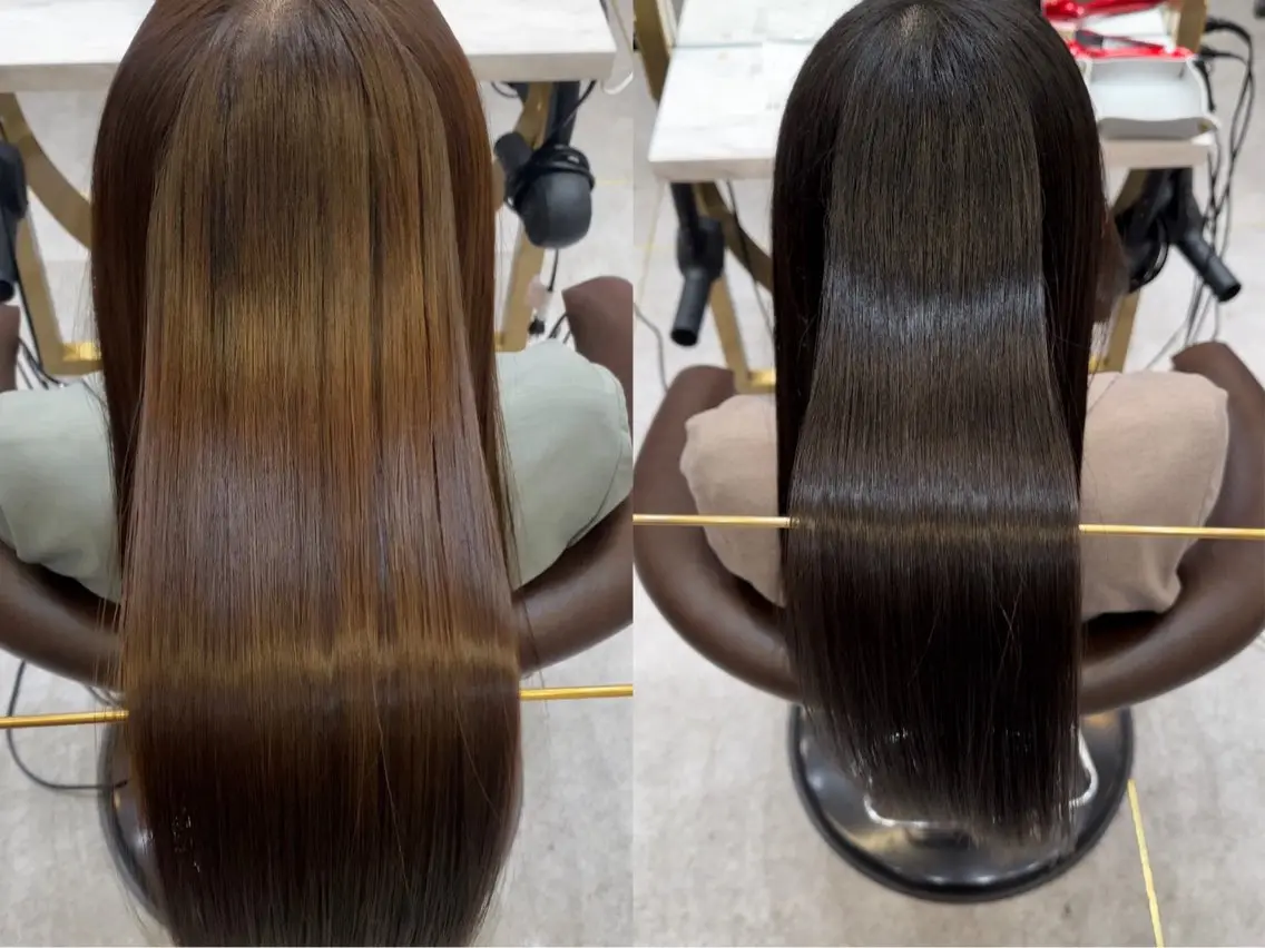 ロング カラー グレージュ 縮毛矯正 【博多髪質改善】 吉村 清志のヘアスタイル