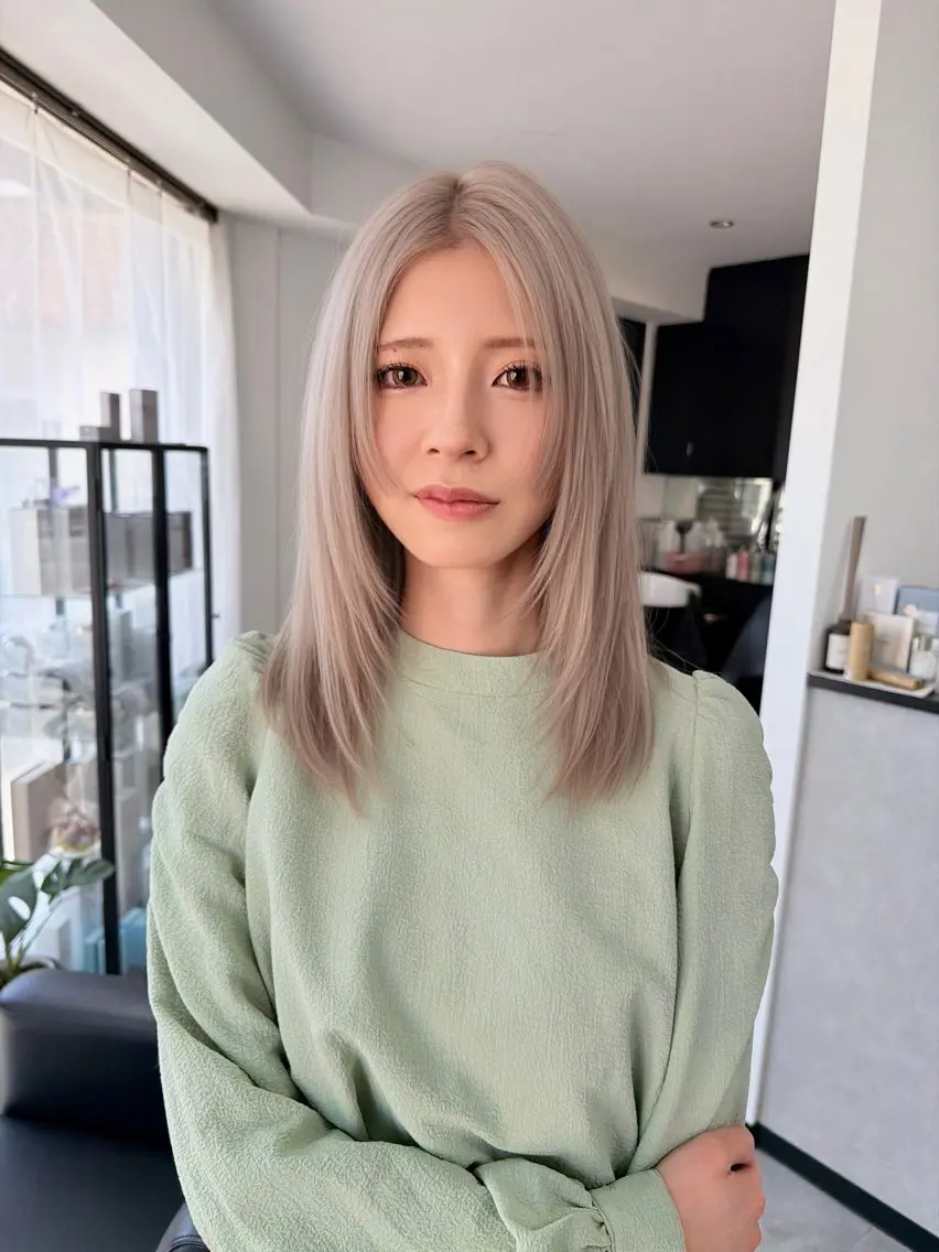 セミロング ヘアカラー トリートメント 🖤JIN🖤久留米 ハイトーン 髪質改善のヘアスタイル