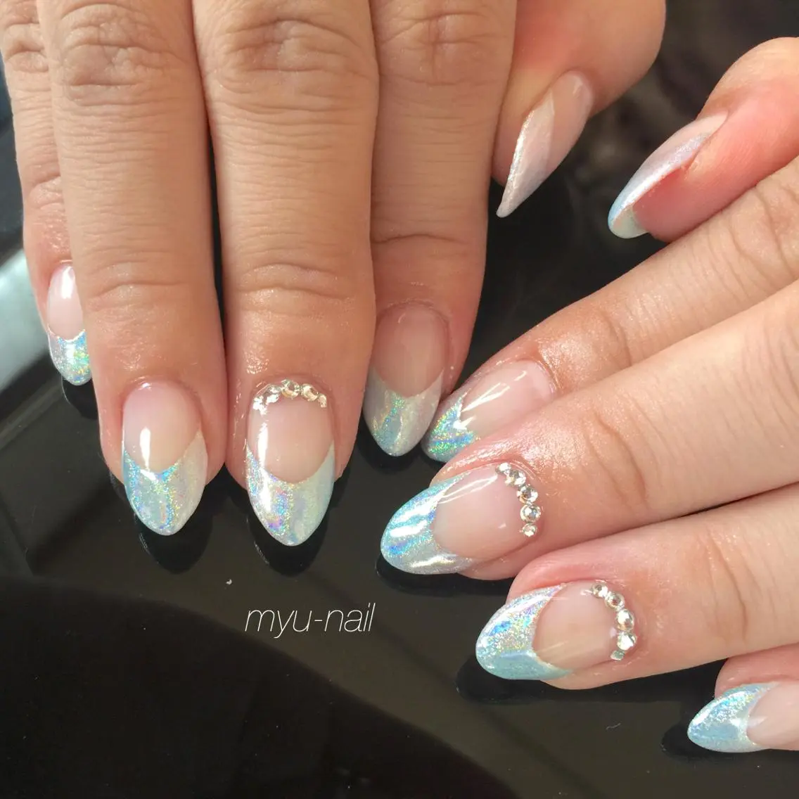 ネイル アートネイル ブルー フレンチネイル グラデーション ピンク ホームサロン myu-nailのネイルデザイン