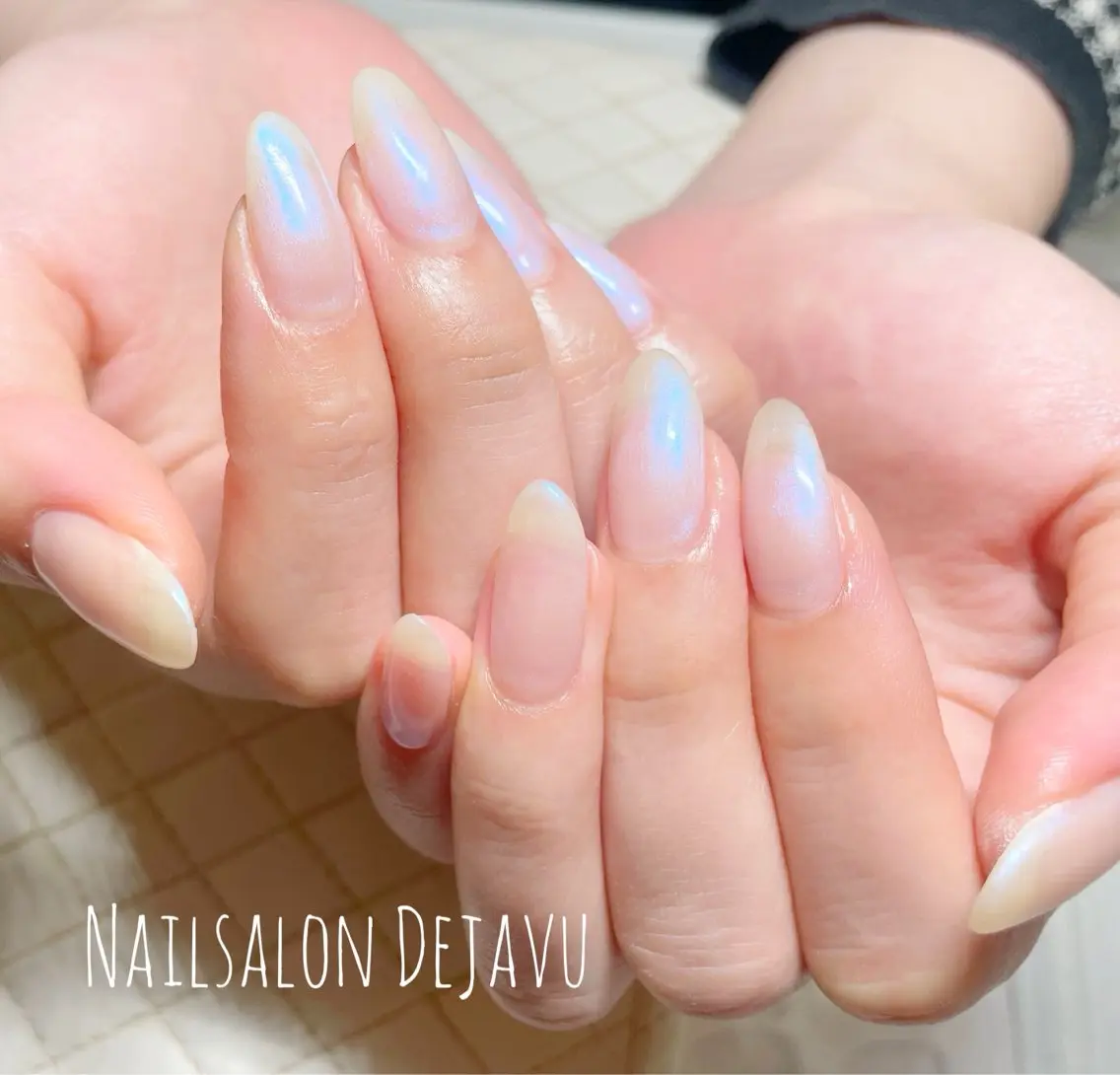 ネイル オーロラネイル ブルー ハンドネイル Nail salon Dejavu 🌿のネイルデザイン