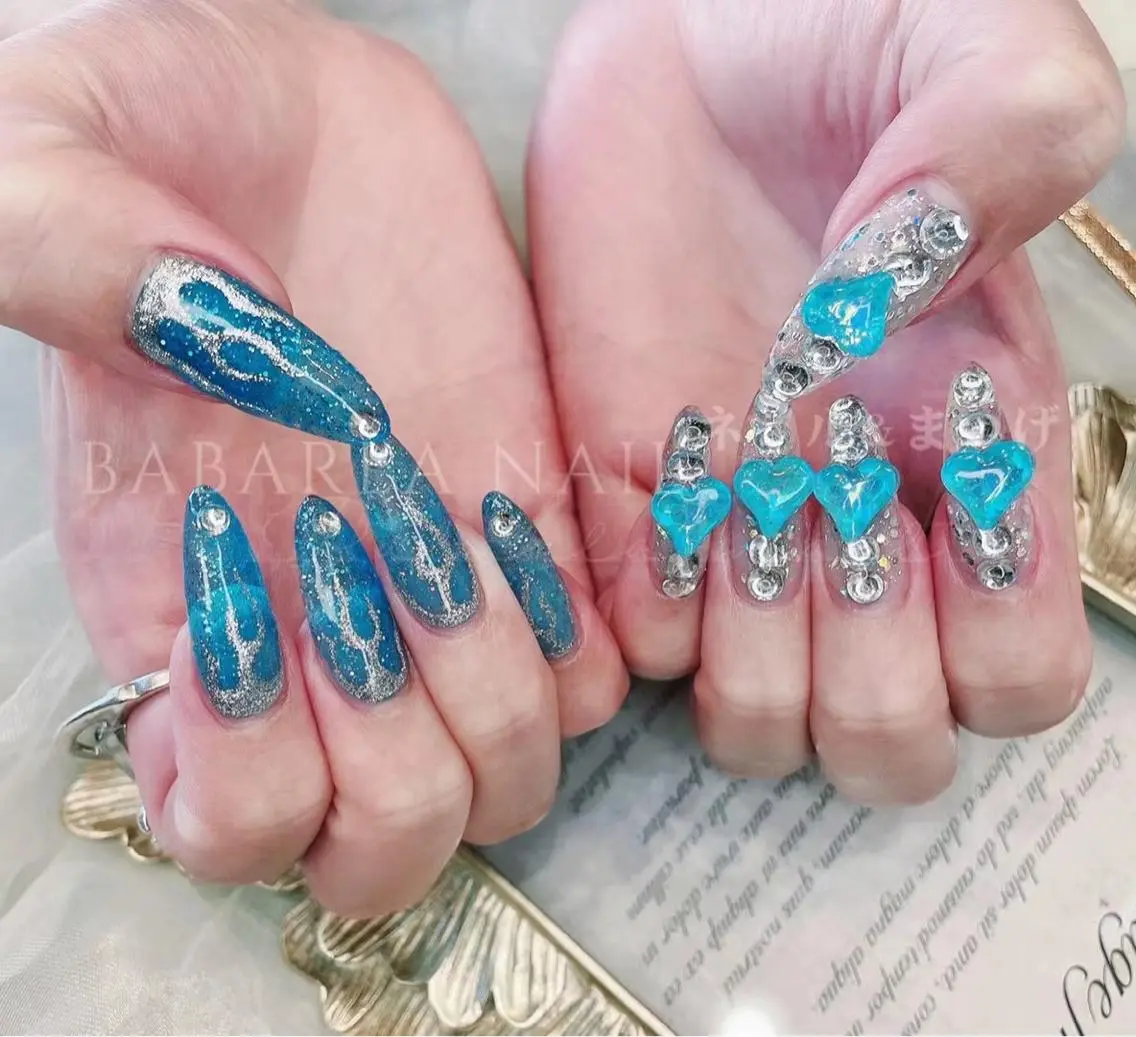 ネイル ブルー パステルネイル シルバー Babarla Nailのネイルデザイン