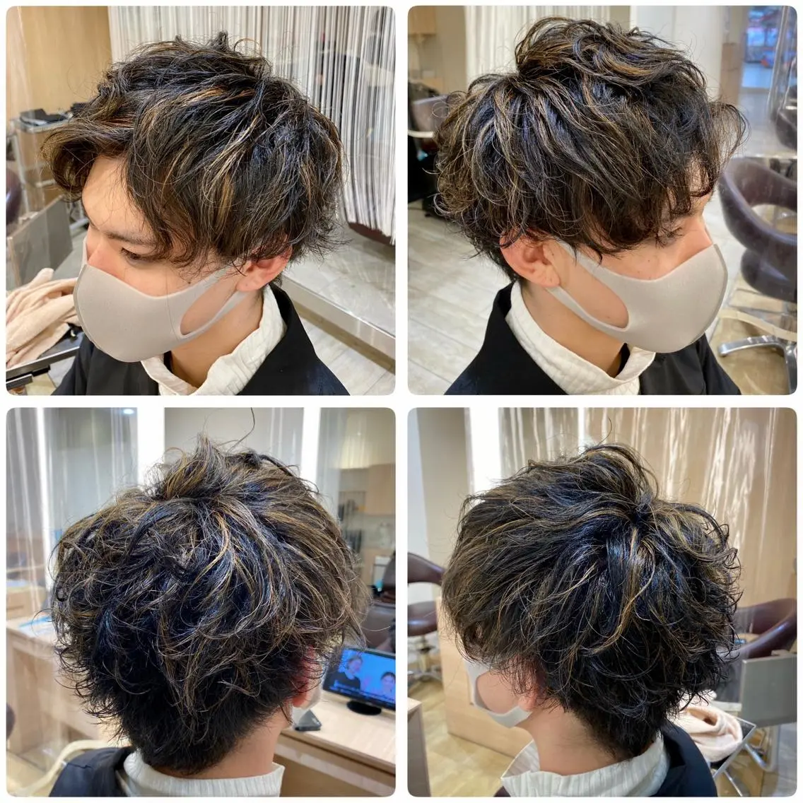 カラー パーマ メンズ メンズハイライト メンズメッシュ メンズパーマ ハイライトカラー メッシュ レイヤー/艶カラー 奥野恭平のヘアスタイル