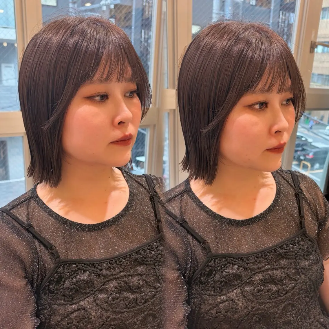 ミディアム カラー カット ヘアカラー 縮毛矯正 トリートメント 🫧ボブ／縮毛矯正／ 小顔／ゆーな🫧のヘアスタイル