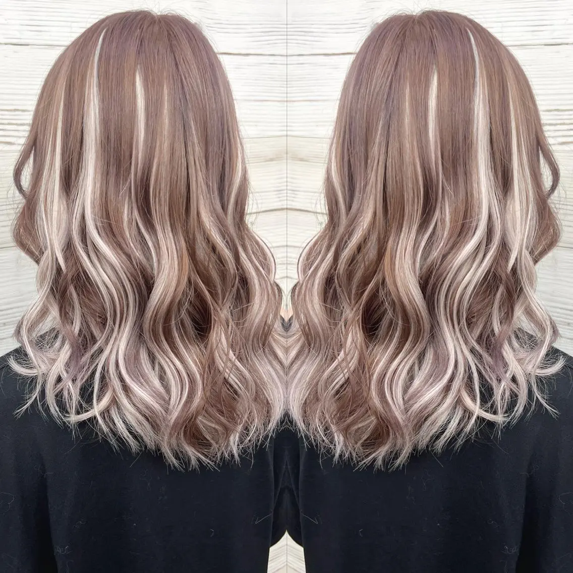 セミロング カラー ヘアアレンジ アッシュ バレイヤージュ 透明感カラー ダブルカラー ホワイトアッシュ ヘアカラー エクステ 枝毛カット&髪質改善 満足NO.1岡しゃんのヘアスタイル