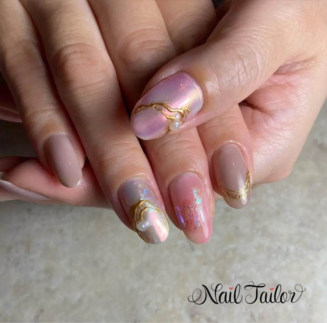 ネイル 長さ出し ジェルネイル キラキラネイル ミラーネイル ニュアンスネイル NailTailor ネイルテイラーのネイルデザイン