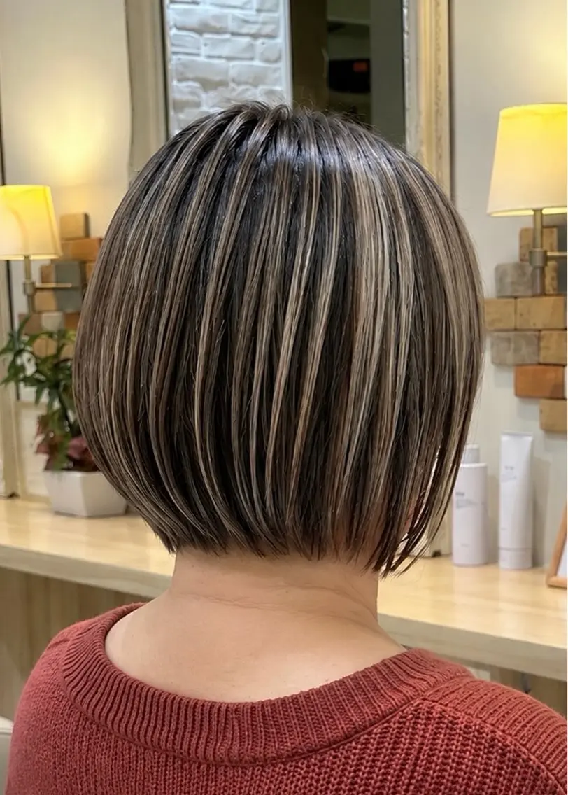 ミディアム ショートボブ ボブ ハイライト ✨艶白髪ケアカラー✨ ✨艶白髪ぼかしカラーのヘアスタイル