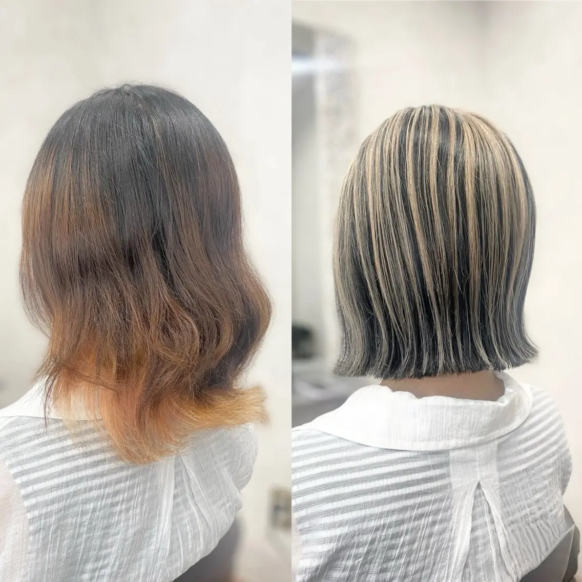 ミディアム カラー 切りっぱなしボブ ブリーチ ボブ カット ヘアカラー ＳＨＩ ＺＵのヘアスタイル