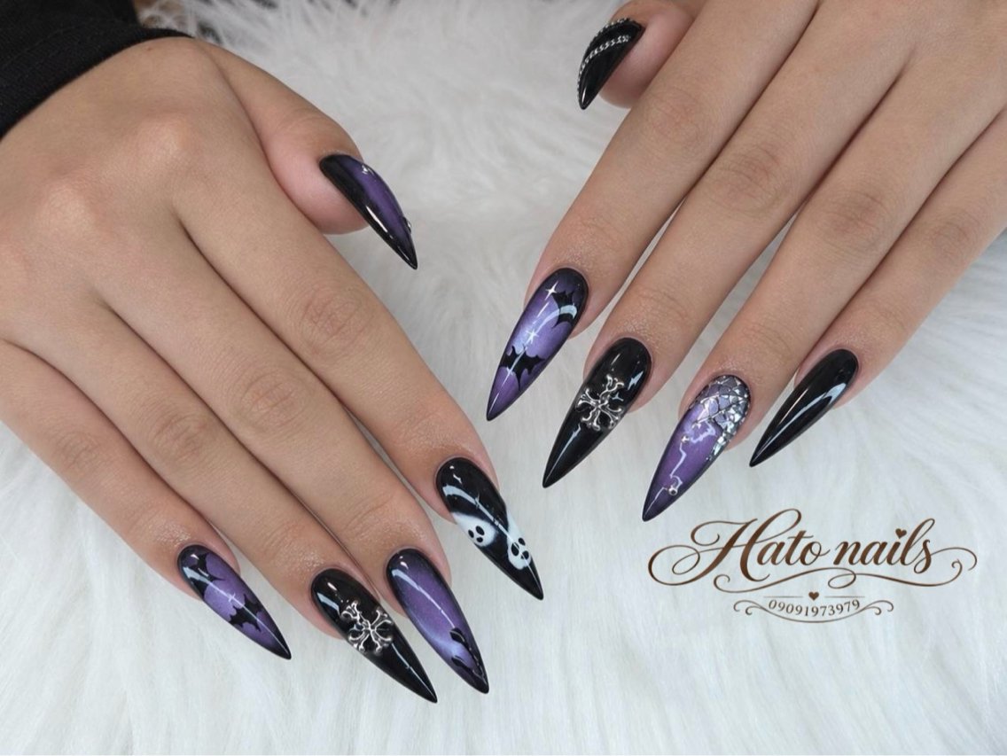 ロング パープルカラー ハロウィン ロング Hato Nailsのネイルデザイン