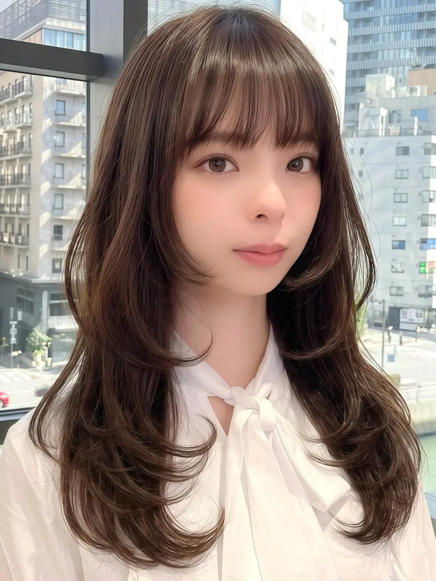 セミロング ケアカラー 髪質改善 韓国風ヘア レイヤーカット 小顔カット ヘアカラー トリートメント 吉川 友稀のヘアスタイル