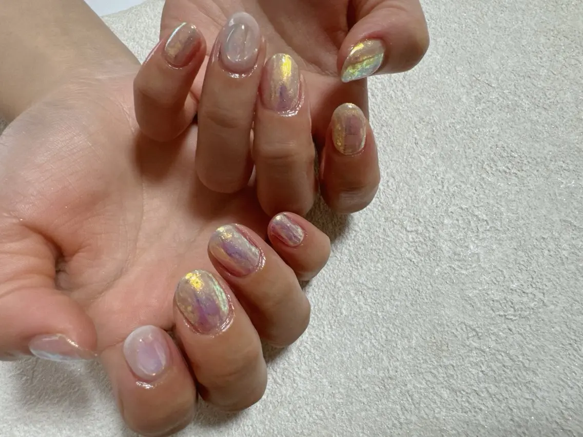 ネイル オーロラネイル ジェルネイル メンズネイル ミラーネイル パラジェル kiki nail たまプラーザのネイルデザイン