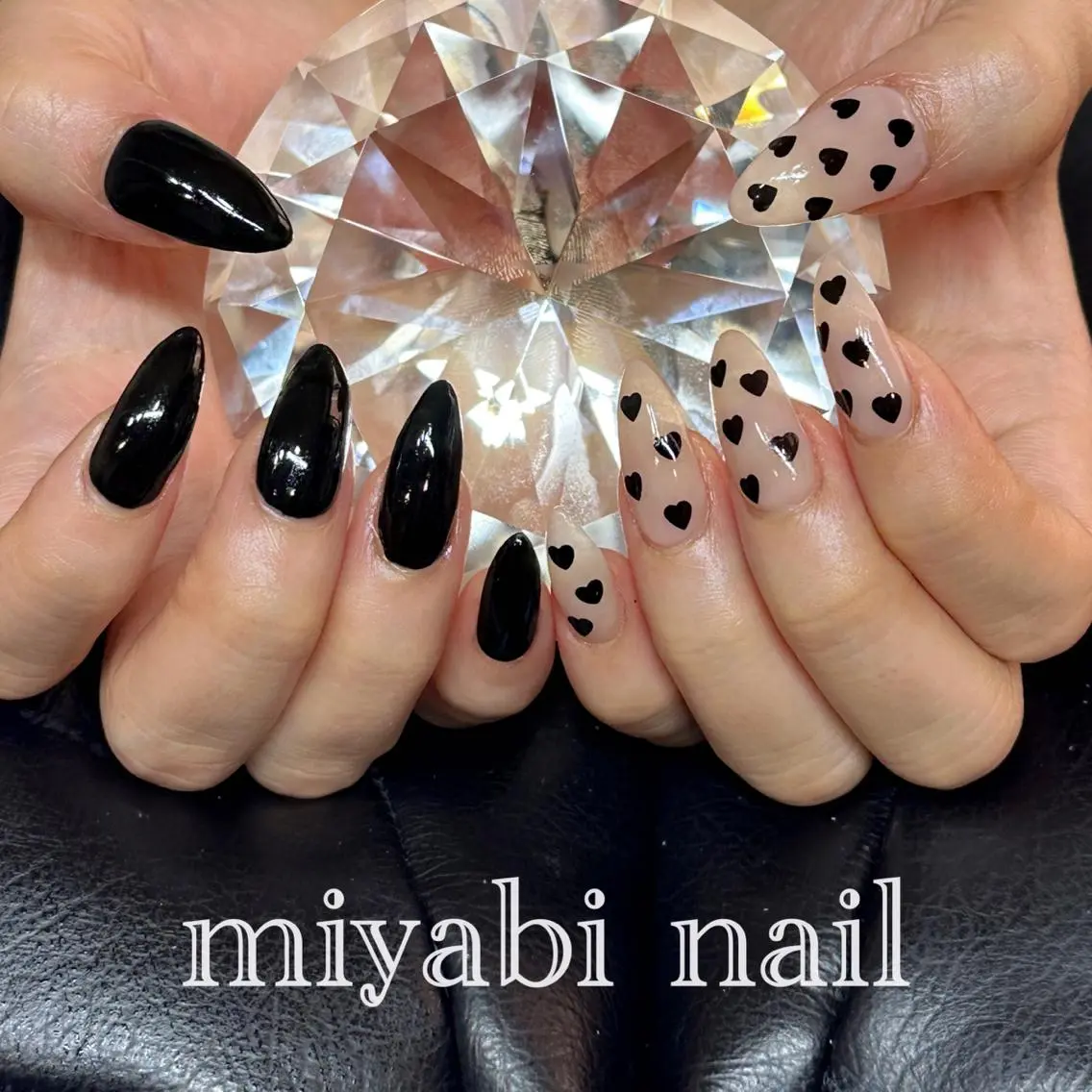 ネイル ジェルネイル ハート 韓国ネイル ロングネイル 持ち込み ハンドネイル miyabi nail 桂川駅近くのネイルデザイン