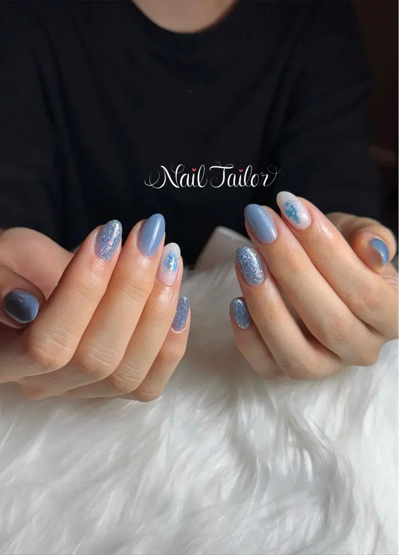 ネイル フラッシュネイル 水色 ワンカラーネイル ハンドネイル NailTailor ネイルテイラーのネイルデザイン