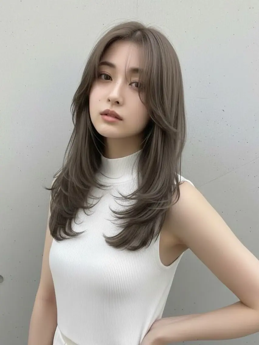 ロング レイヤーカット カット ヘアカラー 渋谷ハチ公口徒歩3分 🌈ヘアサロンM渋谷のヘアスタイル